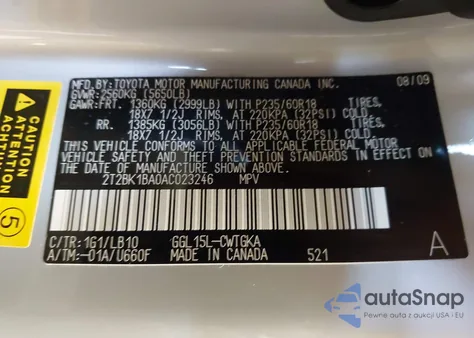 2010 Lexus Rx 350 z USA, uszkodzony, nr VIN 2T2BK1BA0AC023246